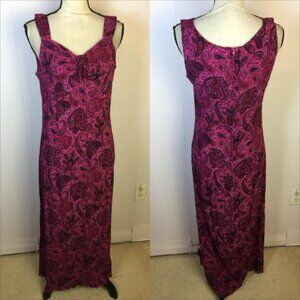 Vintage Dawn Joy Midi Maxi Dress Sz 11/12 Womans Pink Paisley Sleeveless V-neck